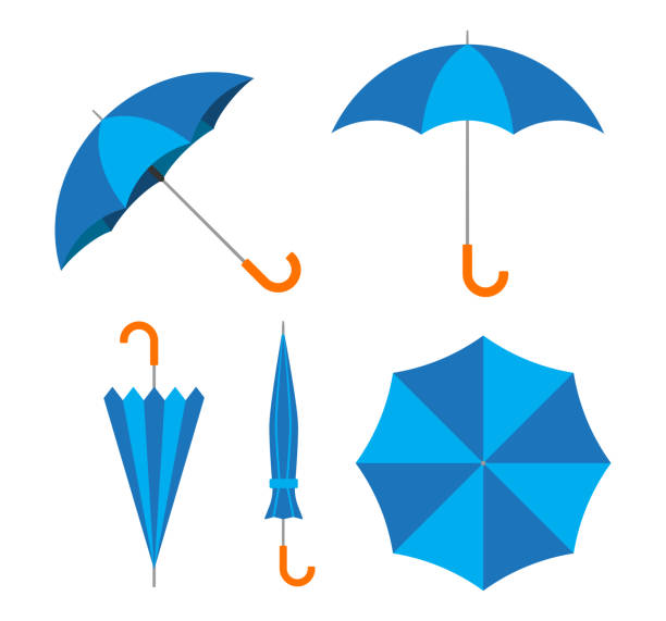ilustrações de stock, clip art, desenhos animados e ícones de vector illustration of blue umbrella vector set on white background - chapéu