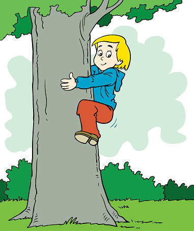 Vector illustration of Boy climbing the tree
