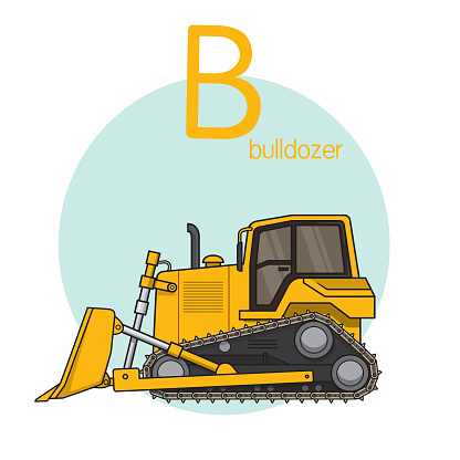Vector illustration of bulldozer with alphabet letter B Upper case or capital letter for children learning practice ABC