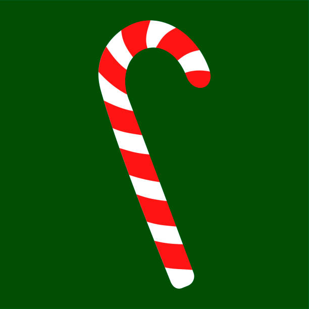 Vector illustration of candy cane sweet stick Vector illustration of candy cane sweet stick. Christmas or New Year festive flat icon. White cane with red stripes isolated on green background. Gift, greeting card print template. candy canes stock illustrations