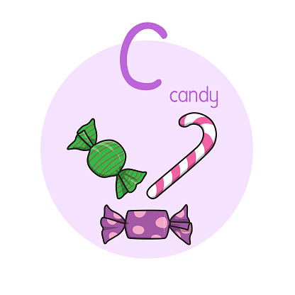 Vector illustration of Candy with alphabet letter C Upper case or capital letter for children learning practice ABC