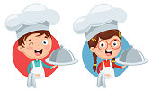 Vector Illustration Of Chef Kid Cooking
