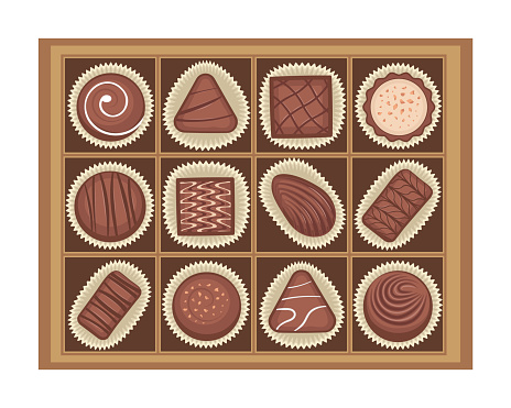 Vector illustration of chocolates candies in a box.
