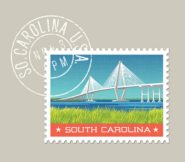 vector illustration of coastal landscape with bridge. south carolina - 州立公園 幅插畫檔、美工圖案、卡通及圖標