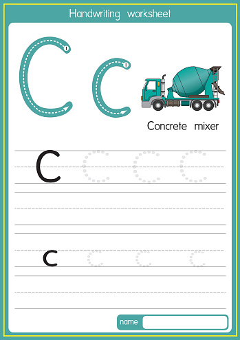 Vector illustration of Concrete mixer with alphabet letter C Upper case or capital letter for children learning practice ABC