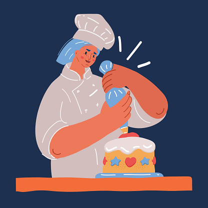 Vector illustration of Confectioner girl with cake
