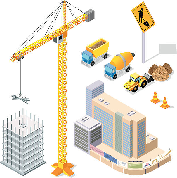 Vector illustration of construction elements "Isometric, construction set made in adobe Illustrator (vector)" concrete clipart stock illustrations
