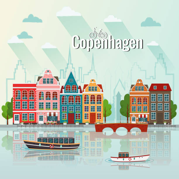 코펜하겐의 벡터 그림입니다. 오래 된 유럽 도시입니다. - copenhagen stock illustrations
