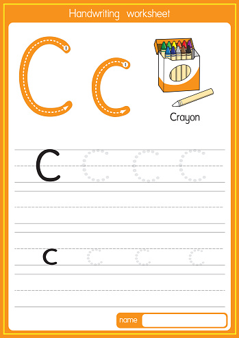 Vector illustration of Crayon with alphabet letter C Upper case or capital letter for children learning practice ABC