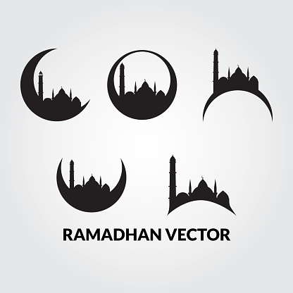 vector illustration of crescent moon and mosque