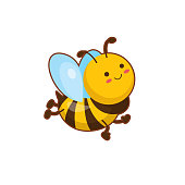 Vector illustration of cute flying  bee  on white background