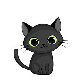 Vector illustration of cute happy black cat