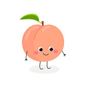 Vector flat illustration of adorable cartoon peach isolated on white background