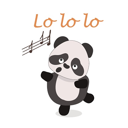 Vector illustration of cute singing panda inscription lo lo lo