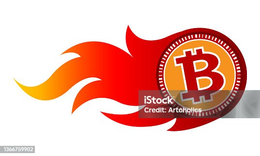 istock Vector illustration of digital bitcoin crypto currency sign with simple flame shape. 1366759902