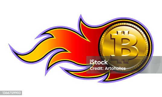 istock Vector illustration of digital bitcoin crypto currency sign with simple flame shape. 1366759903