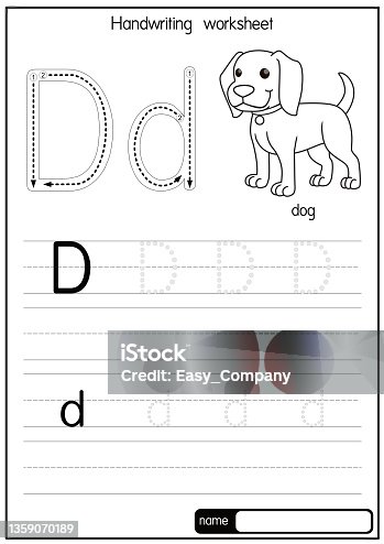 istock Vector illustration of Dog with alphabet letter D Upper case or capital letter for children learning practice ABC 1359070189
