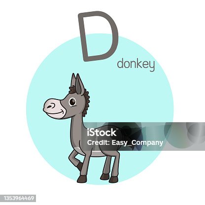istock Vector illustration of Donkey with alphabet letter D Upper case or capital letter for children learning practice ABC 1353964469