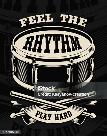 istock Vector illustration of drum with crossed sticks 1077146540