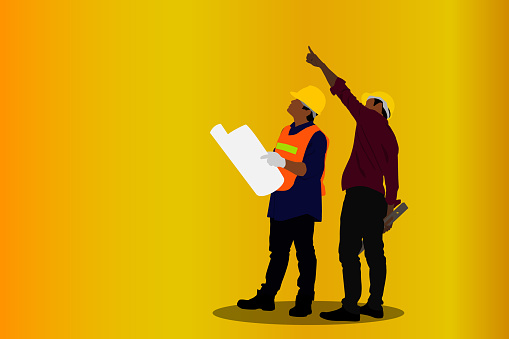 Vector illustration of Engineer and worker man team, Technician and builders construction teamwork cartoon character