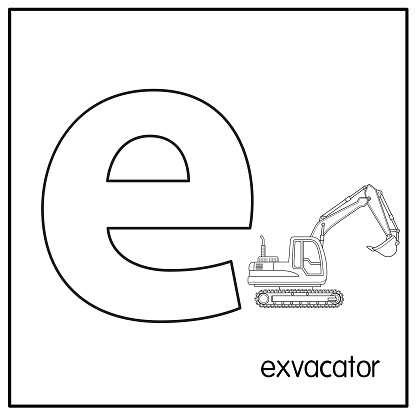 Vector illustration of Excavator with alphabet letter E Lower case  for children learning practice ABC