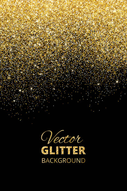 Vector illustration of falling glitter confetti, golden dust. Fe Festive black background with falling glitter confetti, golden dust. Sparkling glitter border, vector frame. Great for wedding invitations, party posters, christmas, new year and birthday cards. dancing borders stock illustrations