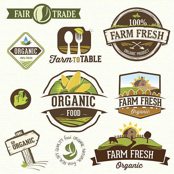 bildbanksillustrationer, clip art samt tecknat material och ikoner med vector illustration of farm fresh organic labels - food labels