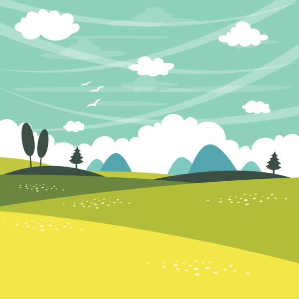 ilustrações de stock, clip art, desenhos animados e ícones de vector illustration of flat landscape - cereal field
