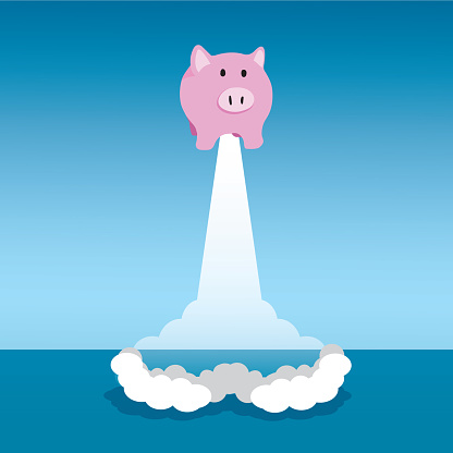 Vector illustration of flying piggybank, startup investment in business concept