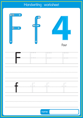 Vector illustration of Four  with alphabet letter F Upper case or capital letter for children learning practice ABC
