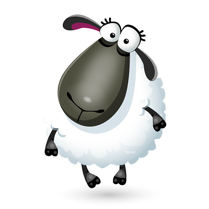 Vector illustration of funny cartoon sheep character on white