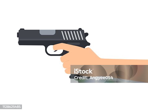 istock Vector illustration of hands holding gun isolated on white background 1128625485