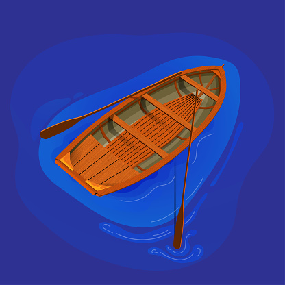 Vector illustration of high detailed wooden boat with  oars.