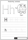 Vector illustration of Hippo with alphabet letter H Upper case or capital letter for children learning practice ABC