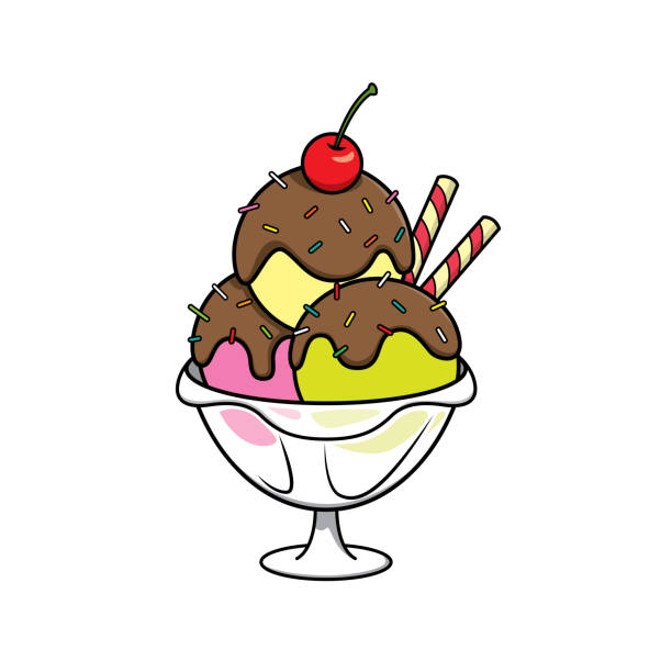 Vector illustration of ice cream isolated on white background for kids coloring activity worksheet/workbook. Vector illustration of ice cream isolated on white background for kids coloring activity worksheet/workbook. ice cream sundae stock illustrations