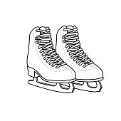istock Vector illustration of ice skates isolated on white background. Clothing costumes and accessories concept. Cartoon characters. Education and school kids coloring page, printable, activity, worksheet, flashcard. 1319338230