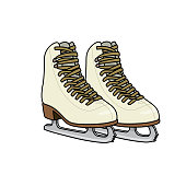 istock Vector illustration of ice skates isolated on white background. Clothing costumes and accessories concept. Cartoon characters. Education and school kids coloring page, printable, activity, worksheet, flashcard. 1319338235
