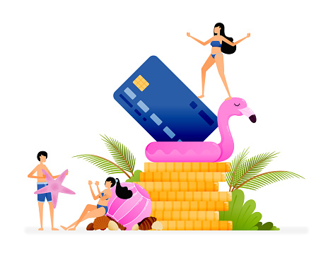 Vector illustration of improvement of the financial sector economy with summer holiday discount sale. Design can be used to landing page, web, website, poster, mobile apps, brochure, flyer, card