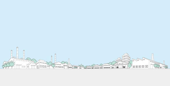 Vector illustration of industrial city. Line drawing illustration.