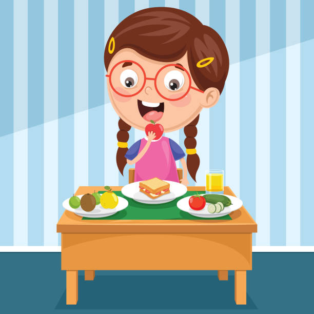Best Eating Child Breakfast Cartoon Illustrations, Royalty-Free Vector
