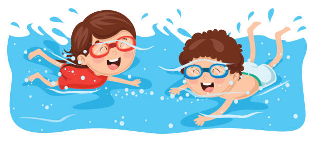 bildbanksillustrationer, clip art samt tecknat material och ikoner med vektorillustration av kid simning - swimming
