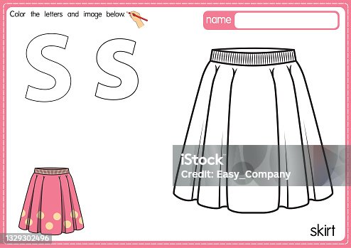 istock Vector illustration of kids alphabet coloring book page with outlined clip art to color. Letter S for Skirt. 1329302496