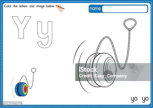 istock Vector illustration of kids alphabet coloring book page with outlined clip art to color. Letter Y for Yo Yo. 1329357750