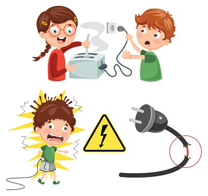 Vector Illustration Of Kids Electric Shock