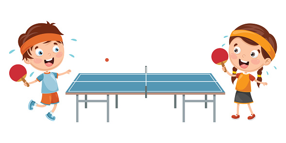 Vector Illustration Of Kids Playing Table Tennis