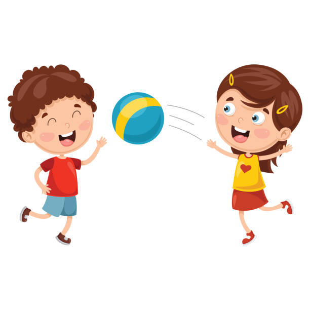 兒童玩球的向量圖解 - 排球 球 幅插畫檔、美工圖案、卡通及圖標