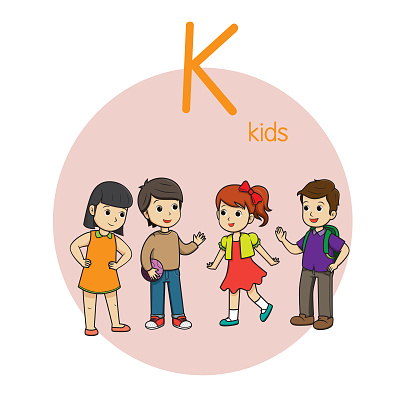 Vector illustration of Kids with alphabet letter K Upper case or capital letter for children learning practice ABC