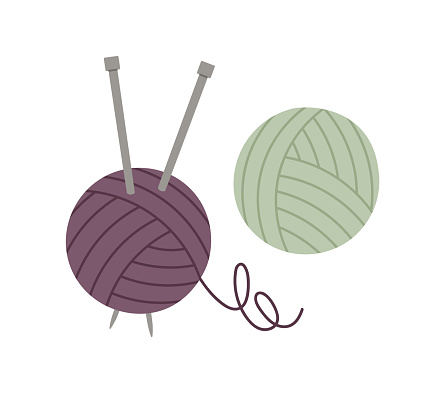 Vector illustration of knitting threads and knitting needles.