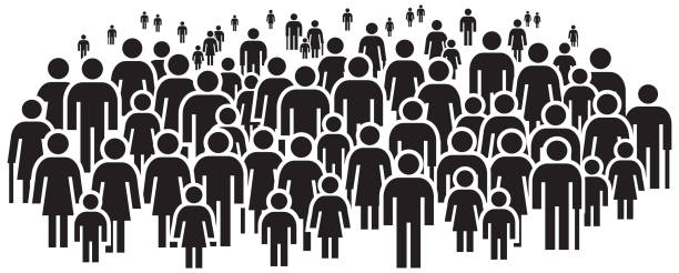 Vector illustration of large group of people, which contains icons of women, men, children, families, seniors. vector art illustration