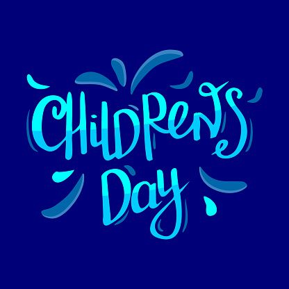 Vector illustration of lettering on the theme of the World Children's Day holiday on a blue background.